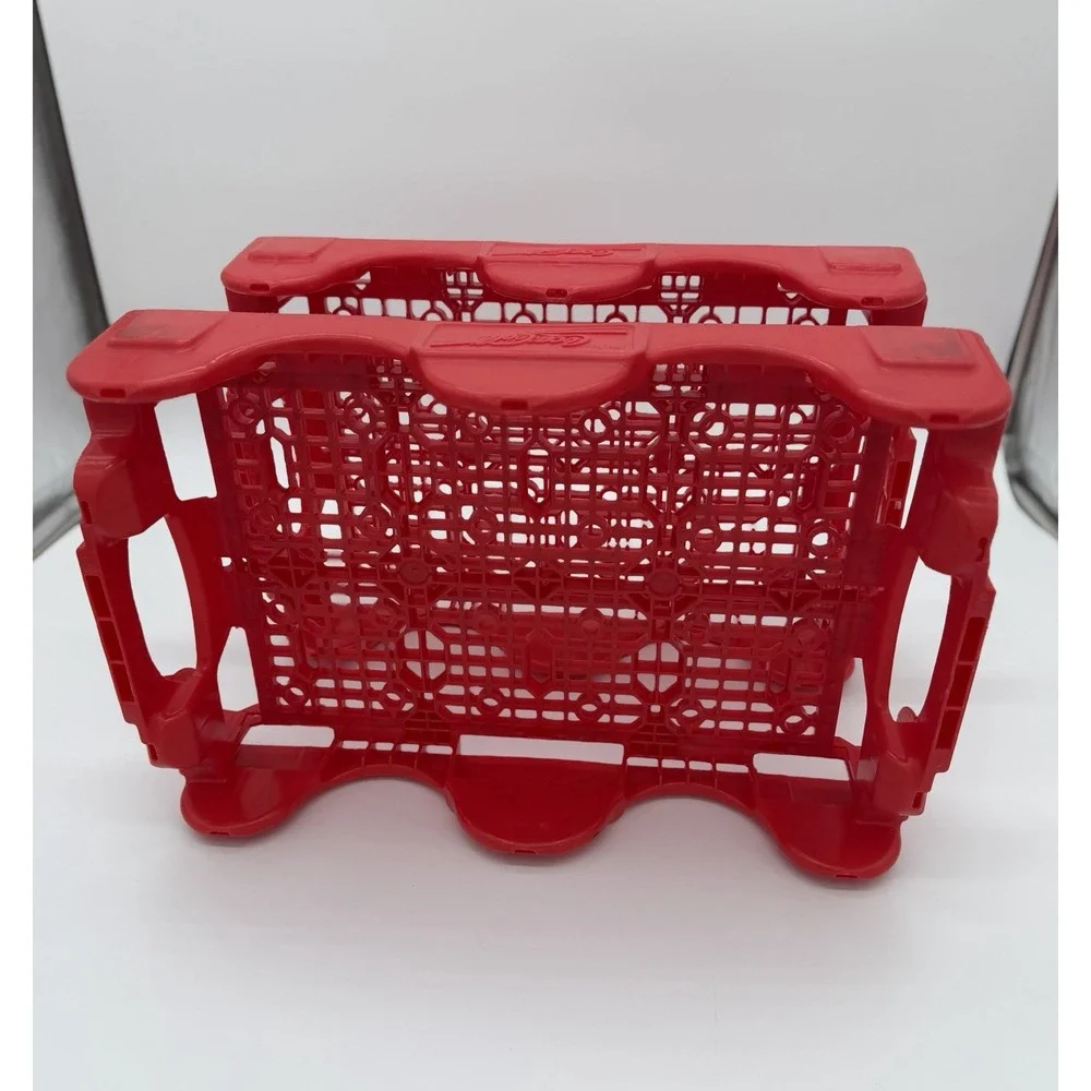 Coca-Cola Red Plastic Vintage Coke Bottle Crate Advertising 2 Carriers 18 Inch